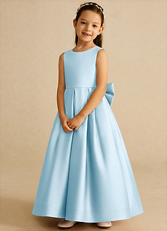 Azazie Cailee Flower Girl Dresses Sky Blue Ball-Gown Pleated Matte Satin Dress image4