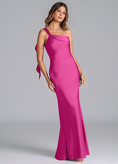 Azazie Driea Brudtärnklänningar Klä av Sjöjungfru i Stretch Satin Ena axeln Fuchsia image1