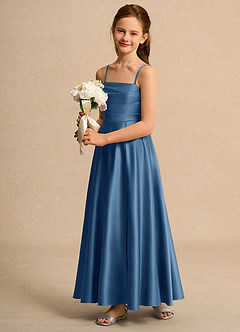 Azazie Pebbles Junior Formal Flower Girl Dresses Twilight A-Line Pleated Matte Satin Dress image5