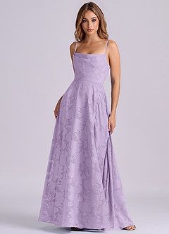 Azazie Elle Final Sale Lilac A-Line Pleated Floral Burnout Dress image4