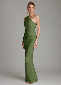 Azazie Shanice Bridesmaid Dresses Olive Sheath One Shoulder Premium Stretch Jersey Dress image4