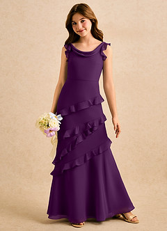 Azazie Aria Girls Formal Blumenmädchenkleider Meerjungfrau-Linie Gestreift Chiffon Kleid Traube image3