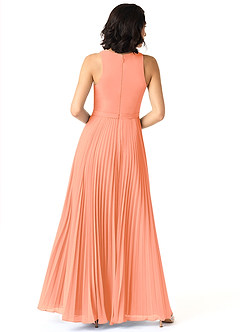 Azazie Lindie Brautjungfernkleider A-Linie Schaufel Gefaltet Chiffon Kleid Sonnenuntergang image2