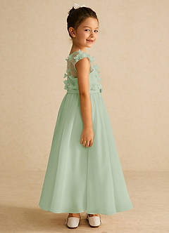 Azazie Arlo Blumenmädchenkleider A-Linie Schleifen Chiffon Kleid Staubiger Salbeigrün image3