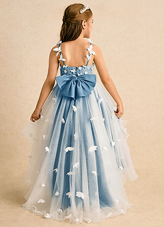 Azazie Darlina Robe Demoiselle D'honneur Fillette Robe Princesse en Tulle Dentelle Ivoire Bleu Acier image7