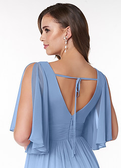 Azazie Temeka Brautjungfernkleider A-Linie Gestreift Chiffon Kleider Stahlblau image5