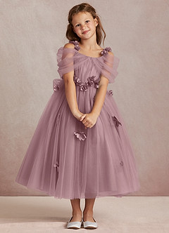 Azazie Shaylee Flower Girl Dresses Dusty Rose A-Line Off the Shoulder Tulle Dress image1