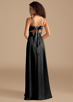 Azazie Zeya Bridesmaid Dresses Black A-Line Pleated Metallic Satin Dress image2