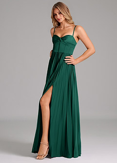 Azazie Akiko Abiti da Damigella Abito A-Line in Raso Elasticizzato Scollo a Cuore Smeraldo image6