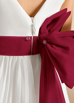 Azazie Margot Flower Girl Dresses Ivory Burgundy A-Line Pleated Chiffon Dress image9