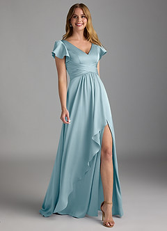 Azazie Omari Brautjungfernkleider A-Linie Stretch-Satin Kleid Stimmungsvolles Blau image1