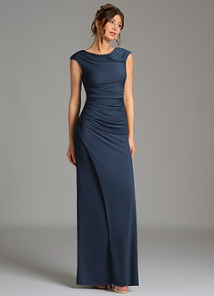Azazie Chantal Robes de demoiselle d'honneur Robe Sirène en Jersey extensible de qualité supérieure Plissé Bleu Marine Foncé image3