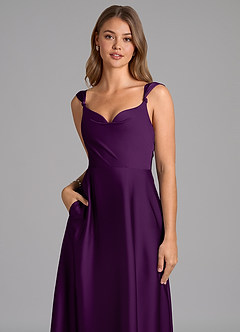 Azazie Beatrice 신부 들러리 드레스 A라인 스윗하트 네크라인 스트레치 새틴 바닥 길이 드레스 image7