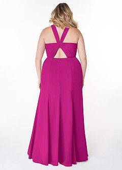 Azazie Rue Vestidos de damas de honor Vestido de Fucsia de Gasa de Corte En A con Halter image8