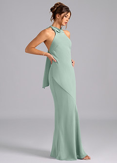 Azazie Velli Bridesmaid Dresses Agave Mermaid High Neck Chiffon Dress image4