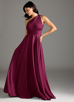 Azazie Charlize Bridesmaid Dresses Red Plum A-Line One Shoulder Stretch Satin Dress image5