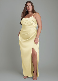 Azazie Calandra Brautjungfernkleider Etui Plissee Stretch-Satin Kleid Zitronensorbet image9