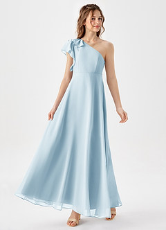 Azazie Arabella Junior Sky Blue A-Line Ruched Chiffon Dress image4