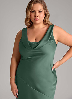 Azazie Rylina Bridesmaid Dresses Eucalyptus Mermaid Stretch Satin Dress image11