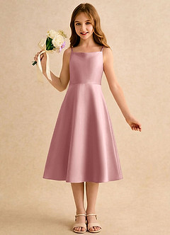 Azazie Jaella Girls Formal Blumenmädchenkleider A-Linie Plissee Matte Satin Kleid Altrosa image4