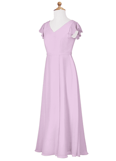 Azazie Claudine Junior Robe Trapèze en Mousseline de soie Plissée Frostiges Flieder image7