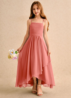 Azazie Twilight Dance Girls Formal Flower Girl Dresses Salmon Pink A-Line Pleated Chiffon Dress image4