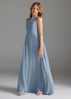 Azazie Dallas Junior Dusty Blue A-Line Pleated Chiffon Dress image4