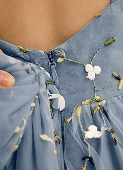 Azazie Bean 플라워 걸 드레스 볼가운 소매 없는 얇실버 명주 그물 무릎 길이 드레스 image6