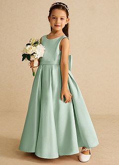 Azazie Pipsy Flower Girl Dresses Agave A-Line Bow Matte Satin Dress image2