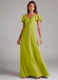 Azazie Soren Bridesmaid Dresses Lemongrass A-Line Ruched Chiffon Dress image3