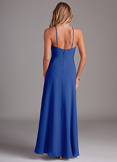 Azazie Bailey Vestidos de damas de honor Vestido de Azul Real de Gasa de Corte en A con Halter Abertura lateral image2