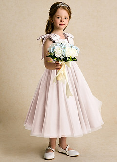 Azazie Serene Flower Girl Dresses Rose Petal Ball-Gown Bow Matte Satin Dress image5