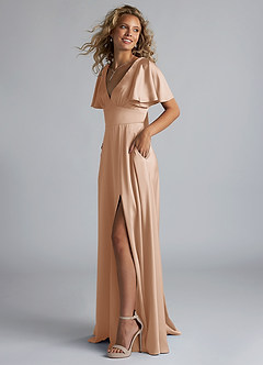 Azazie Kimber Bridesmaid Dresses English Rose A-Line Ruched Stretch Satin Dress image6