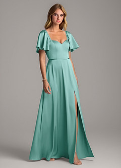 Azazie Chloe Bridesmaid Dresses Aqua A-Line Sweetheart Neckline Stretch Satin Dress image5