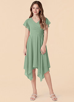 Azazie Janeaurelia Junior Robe Trapèze en Mousseline de soie Plissé Matcha image4
