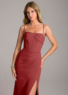 Azazie Chantel Bridesmaid Dresses Rust Sheath Strapless Chiffon Convertible Dress image2