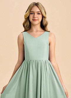 Azazie Hathaway Junior Agave A-Line Bow Chiffon Dress image6