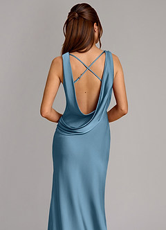Azazie Cheryl Vestidos de damas de honor Vestido de Azul Acero de Satén Elástico de Corte Sirena image2