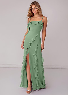 Azazie Malia Robes de demoiselle d'honneur Robe Fourreau en Mousseline de soie Rayé Matcha image3