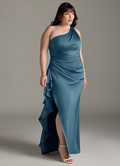 Azazie Latrice Bridesmaid Dresses Bermuda Sheath One Shoulder Cascading Ruffles Stretch Satin Dress image9