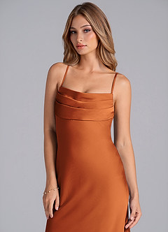 Azazie Seema Probar vestidos en casa Vestido de Borgoña de Satén Elástico de Corte Sirena con Corsé image2