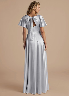 Azazie Kimber Bridesmaid Dresses Silver A-Line Ruched Metallic Satin Dress image4