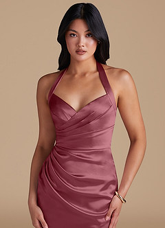 Azazie Emeria Bridesmaid Dresses Desert Rose Sheath Side Slit Metallic Satin Dress image3