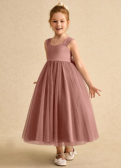 Azazie Chickadee Robe Demoiselle D'honneur Fillette Robe Princesse en Mat Satiné Encolure en Forme de Cœur Rose De Cèdre image2