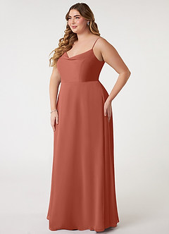 Azazie Daenerys Vestidos de damas de honor Vestido de Arcilla de Gasa de Corte en A con Vaca image10