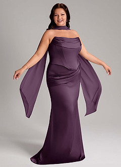 Azazie Sorrel Bridesmaid Dresses Plum Mermaid Strapless Stretch Satin Convertible Dress image12