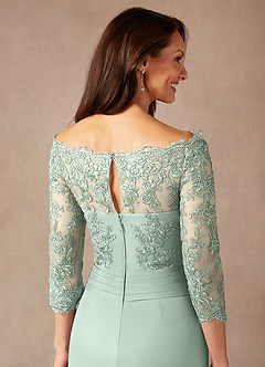 Azazie Rhonda Mother of the Bride Dresses Agave Mermaid Off the Shoulder Mesh Dress image8