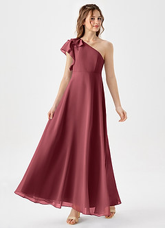 Azazie Arabella Junior Merlot A-Line Ruched Chiffon Dress image4