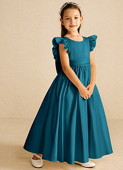 Azazie Piglette Flower Girl Dresses Ink Blue A-Line Bow Matte Satin Dress image5