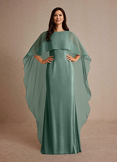Azazie Milfred Mother of the Bride Dresses Eucalyptus Sheath Boatneck Stretch Satin Dress image2